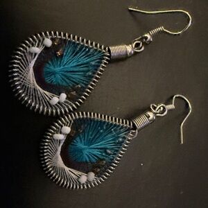 Chic Teal and Silver Thread Earrings